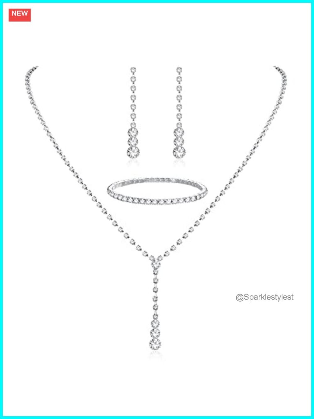 Silver Rhinestone Crystal Jewelry Set for Women – Wedding Necklace Bracelet